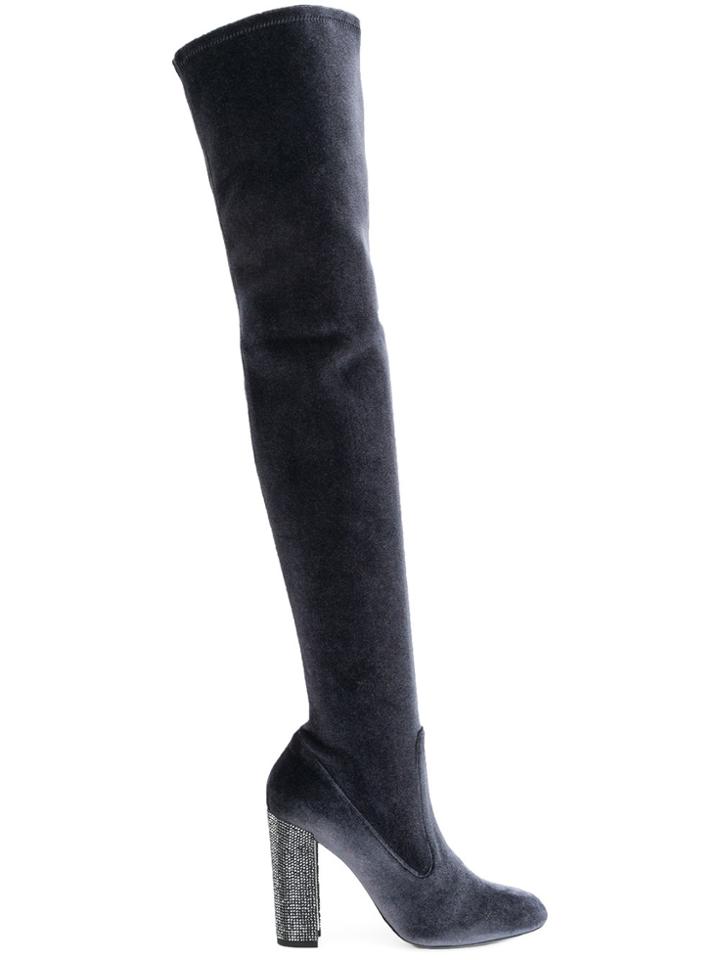 René Caovilla Jewelled Heel Thigh Boots - Blue
