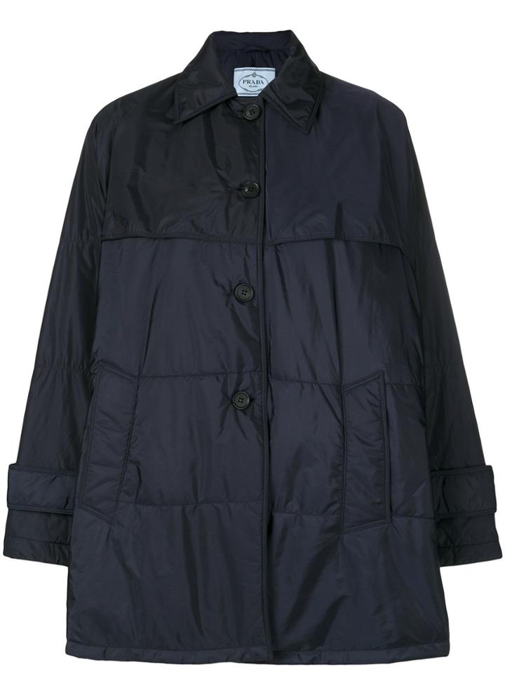 Prada Belted Puffer Jacket - Blue
