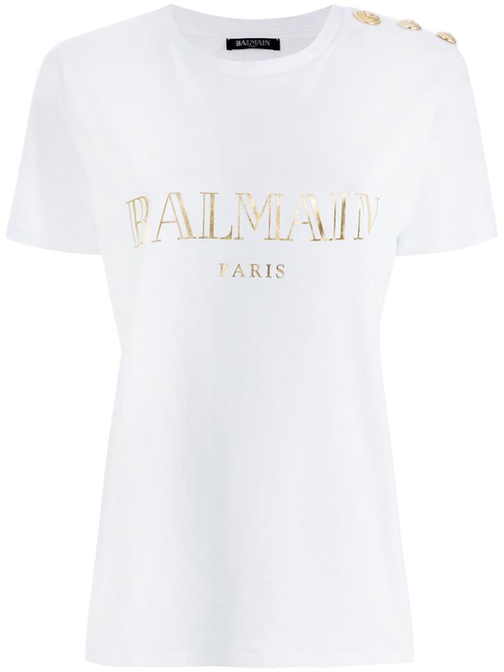 Balmain - Logo Printed T-shirt - Women - Cotton - 42, White, Cotton