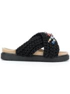 Inuiki Embellished Cross Strap Sandals - Black