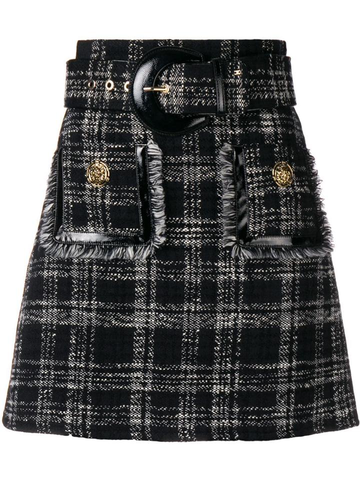 Elisabetta Franchi Belted Tweed Skirt - Black