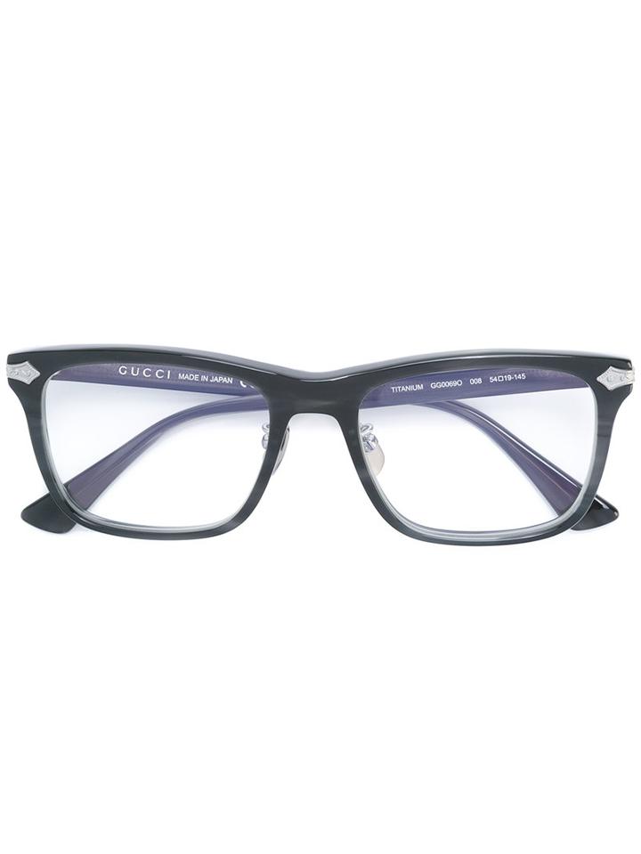 Gucci Eyewear Embossed Titanium Square Glasses, Grey, Acetate/titanium
