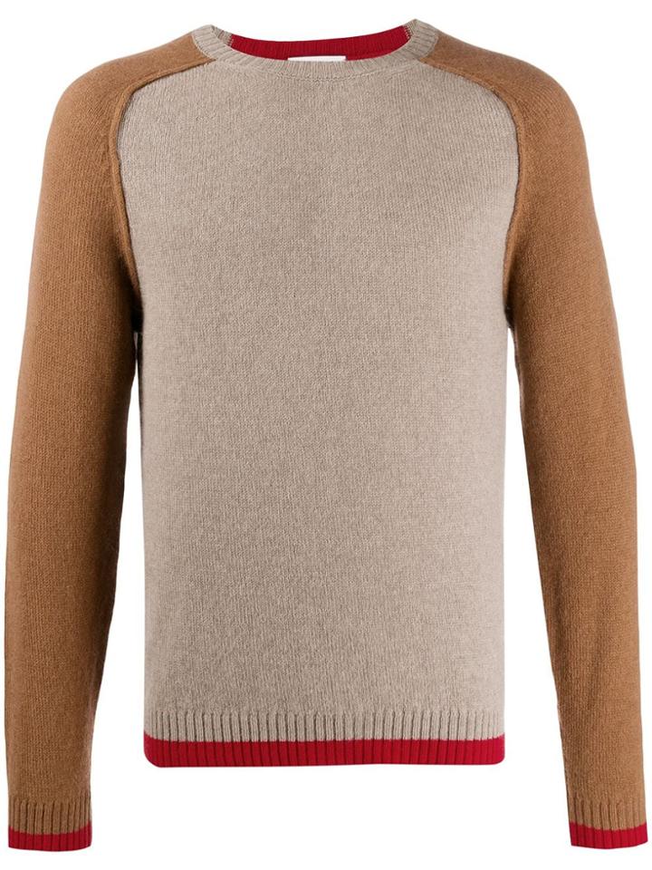 Ballantyne Contrast Sleeve Jumper - Brown