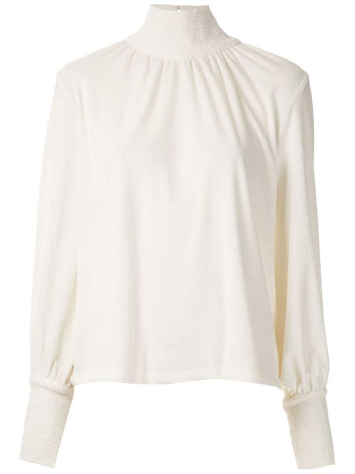 Framed Velvet Long Sleeved Top - White
