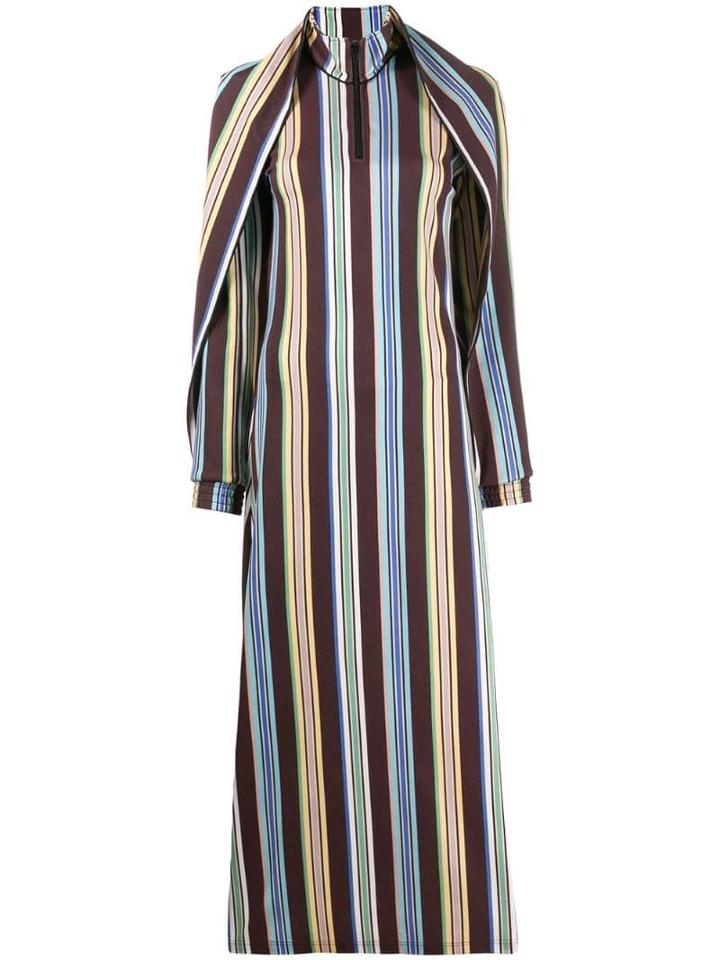 Y/project Stripe Cape Dress - Brown