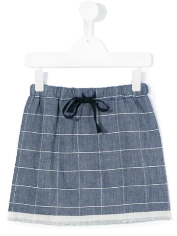 Max & Lola Frayed Grid Print Skirt, Kids Unisex, Size: 6 Yrs, Blue, Cotton/linen/flax/polyurethane/viscose