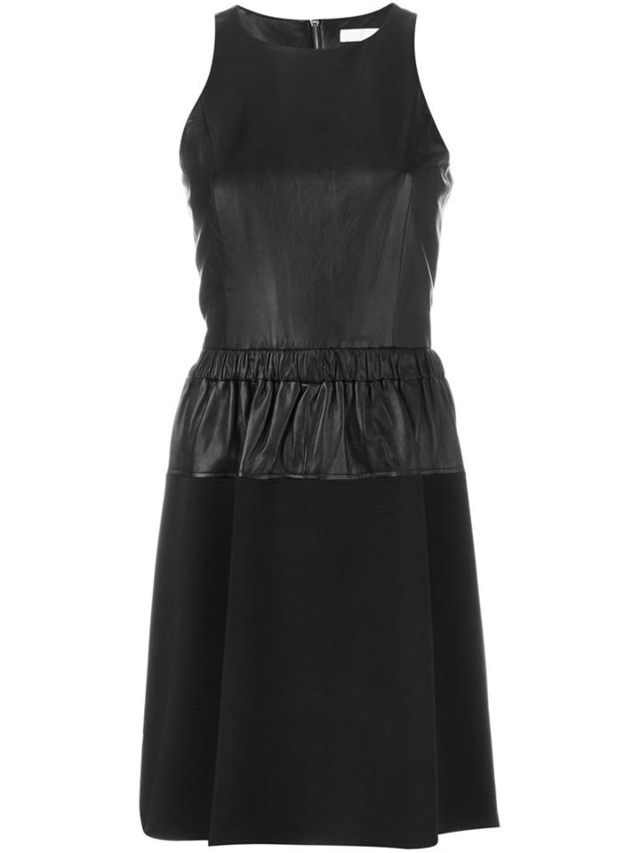 Michael Michael Kors Leather Panel Flared Dress, Women's, Size: 4, Black, Sheep Skin/shearling/polyester/spandex/elastane/cotton