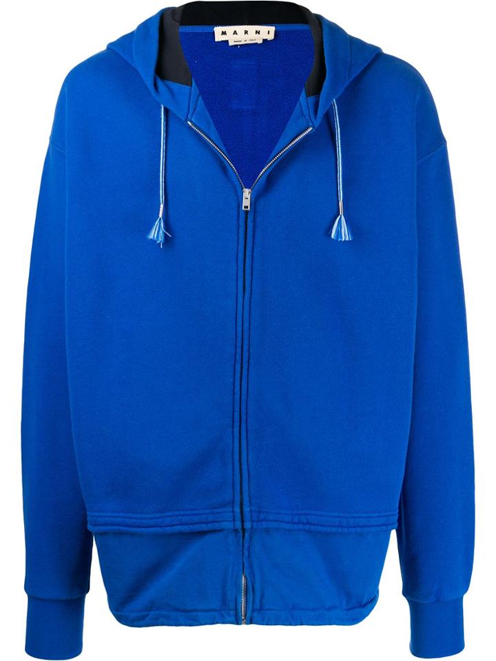 Marni Zip-up Layered Effect Hoodie - Blue