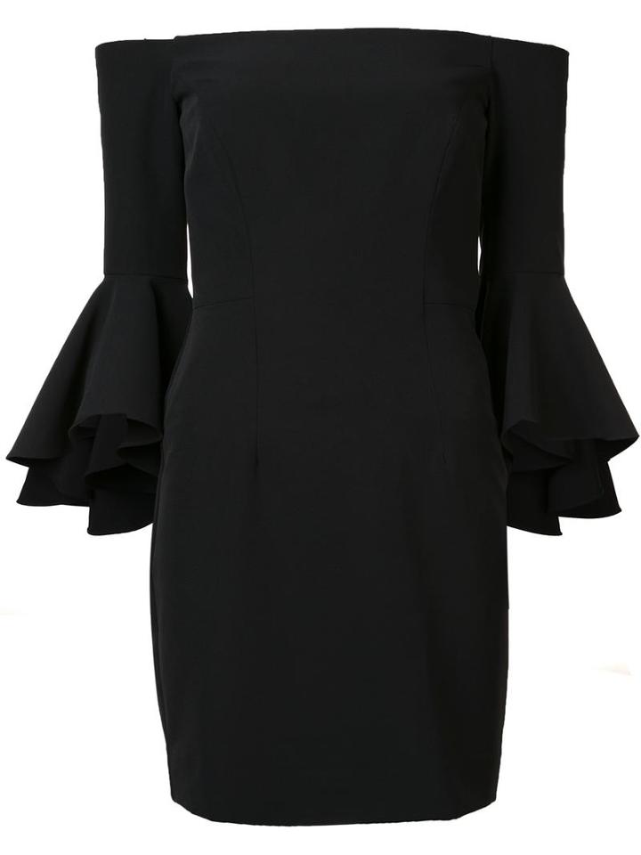Milly Off-shoulders Ruffled Sleeves Dress, Women's, Size: 0, Black, Polyester/sinflex