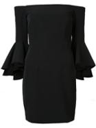 Milly Off-shoulders Ruffled Sleeves Dress, Women's, Size: 0, Black, Polyester/sinflex