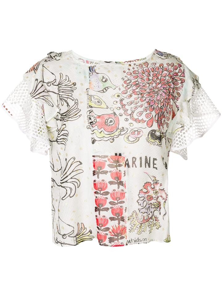 Tsumori Chisato Mesh Detail Printed Blouse - White