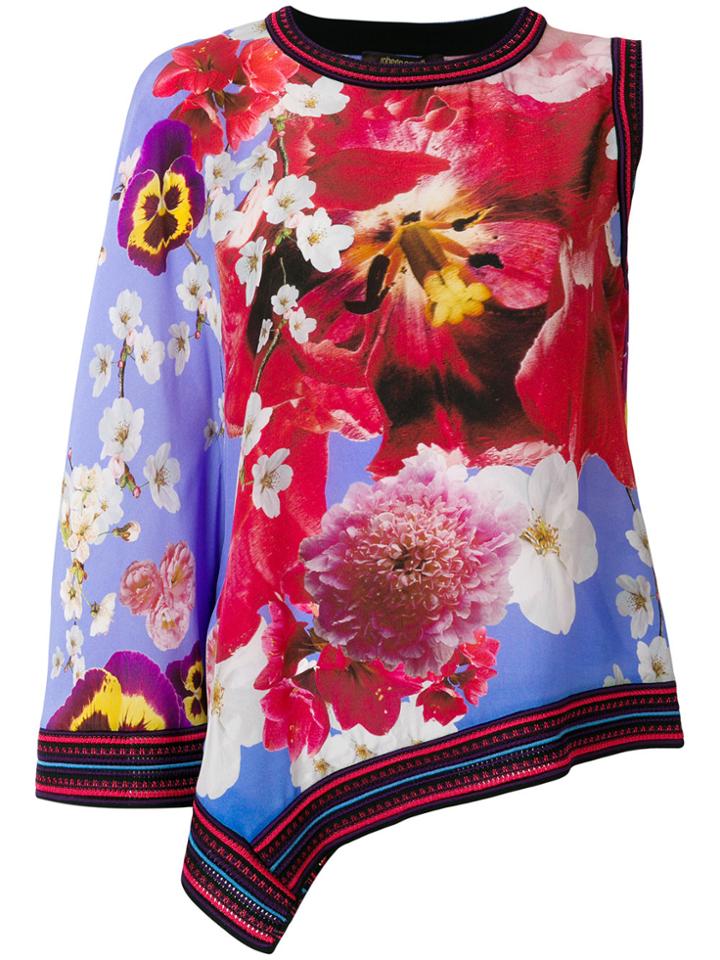 Roberto Cavalli Asymmetric Floral Top - Blue