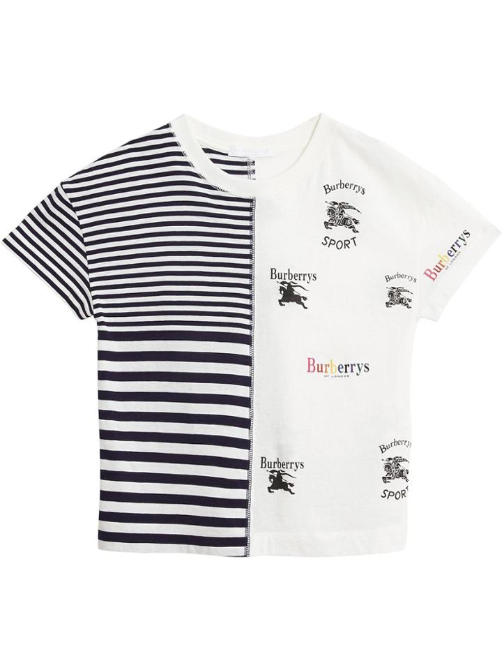 Burberry Kids Archive Logo Print Striped Cotton T-shirt - White