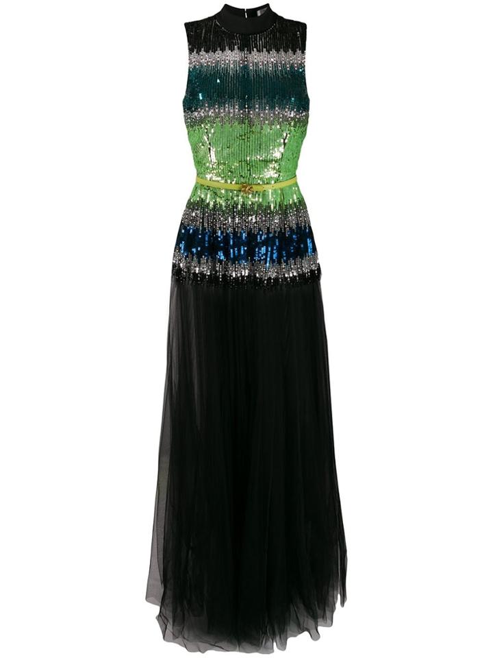 Elisabetta Franchi Sequin Embroidered Tulle Skirt Dress - Black