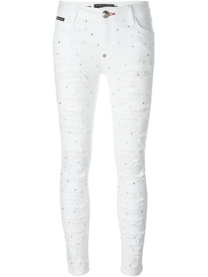 Philipp Plein 'illegal Fight Club' Skinny Jeans, Women's, Size: 25, White, Cotton/spandex/elastane