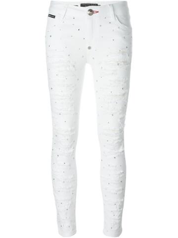 Philipp Plein 'illegal Fight Club' Skinny Jeans, Women's, Size: 25, White, Cotton/spandex/elastane