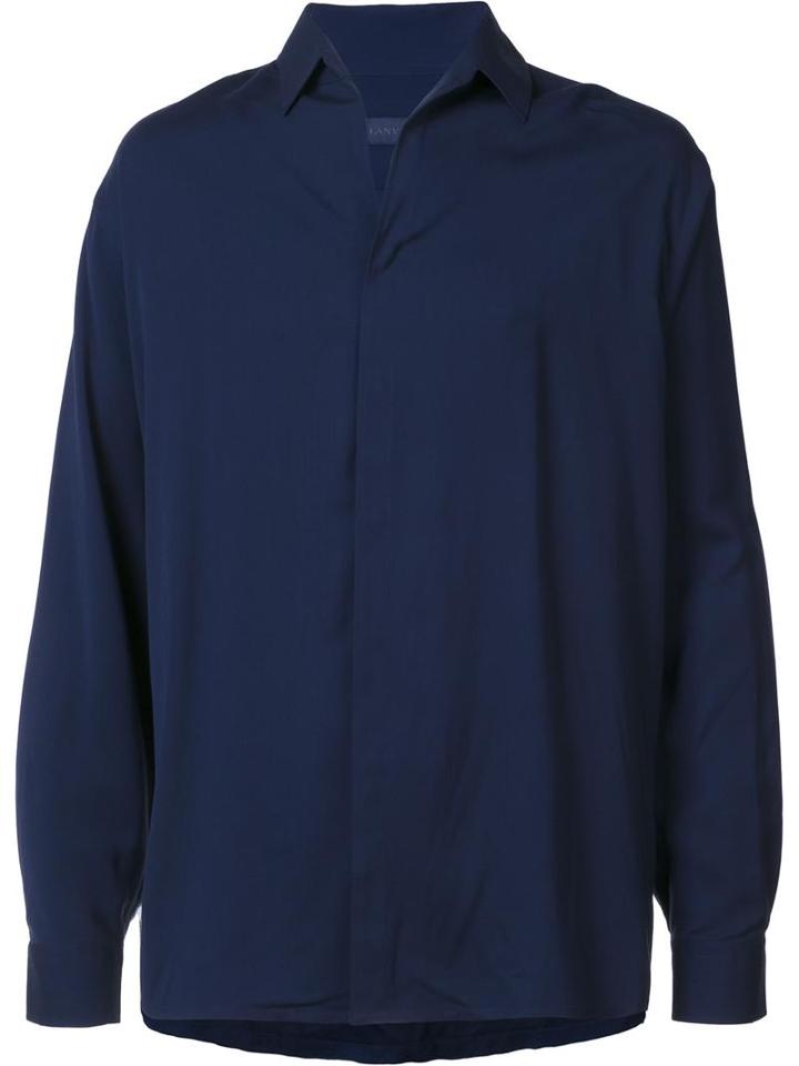 Lanvin Concealed Front Fastening Shirt, Men's, Size: 39, Blue, Viscose/spandex/elastane