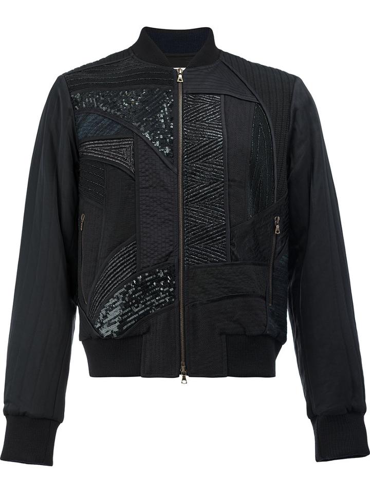 Dries Van Noten Sequin Embellished Embroidered Bomber Jacket, Men's, Size: 48, Black, Cotton/viscose