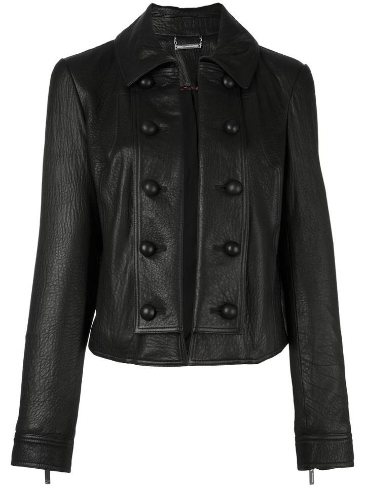 Diane Von Furstenberg Double Breasted Leather Jacket, Women's, Size: Large, Black, Lamb Skin/polyester/spandex/elastane