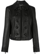 Diane Von Furstenberg Double Breasted Leather Jacket, Women's, Size: Large, Black, Lamb Skin/polyester/spandex/elastane