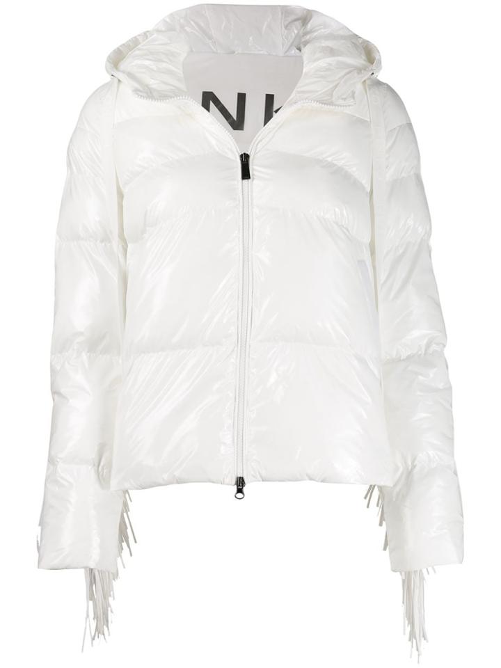 Pinko Fringed Trim Puffer Jacket - White