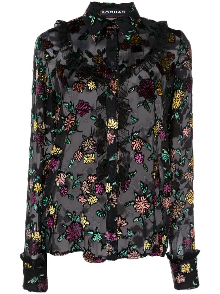 Rochas - Embroidered Blouse - Women - Viscose/silk/polyester - 40, Black, Viscose/silk/polyester
