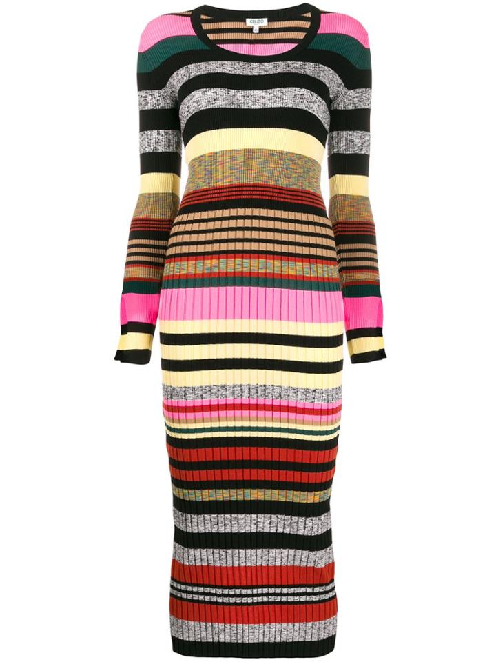 Kenzo Striped Knitted Midi Dress - Black