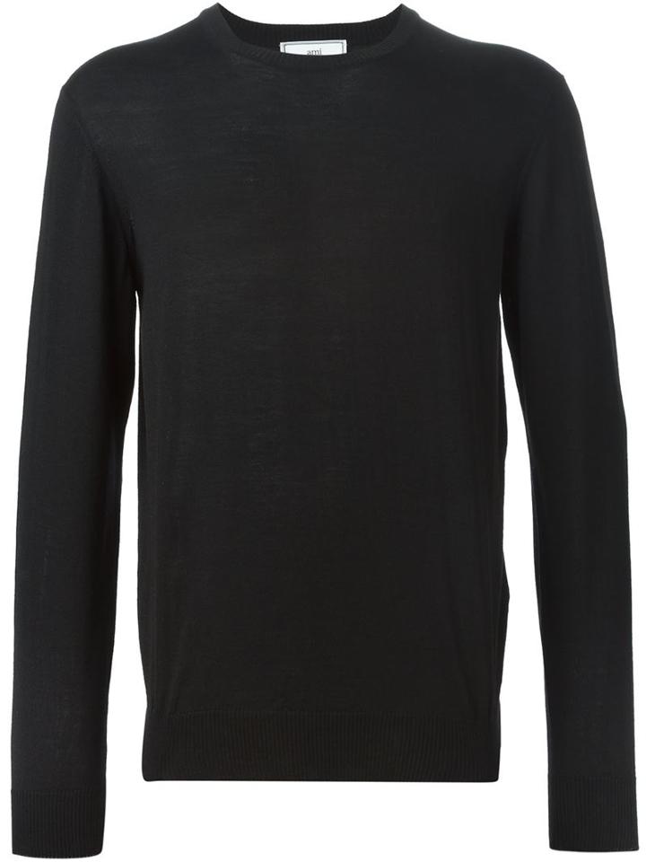 Ami Alexandre Mattiussi Crew Neck Jumper, Men's, Size: Large, Black, Merino