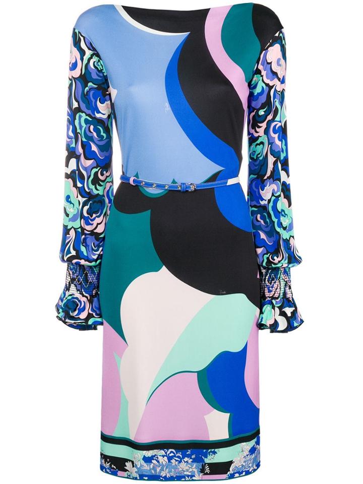 Emilio Pucci Printed Belted Dress - Blue
