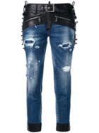 Dsquared2 - Glam Head Biker Detail Jeans - Women - Cotton/calf Leather/polyester/spandex/elastane - 38, Blue, Cotton/calf Leather/polyester/spandex/elastane
