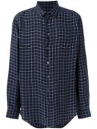 Giorgio Armani Checked Shirt, Men's, Size: 41, Blue, Polyester/cupro