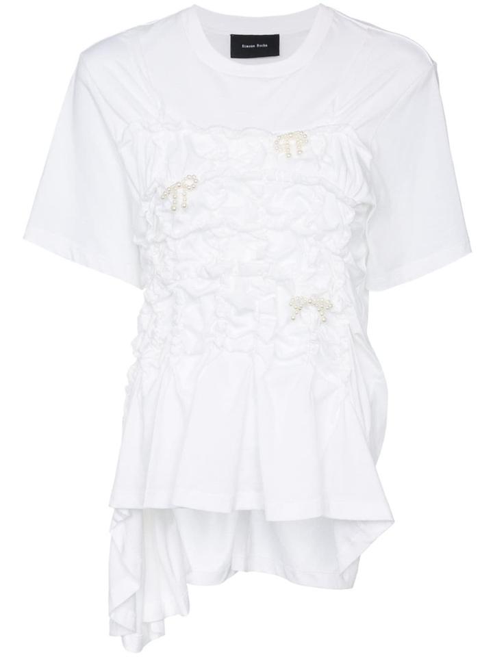 Simone Rocha Pearl-embellished Gathered T-shirt - White