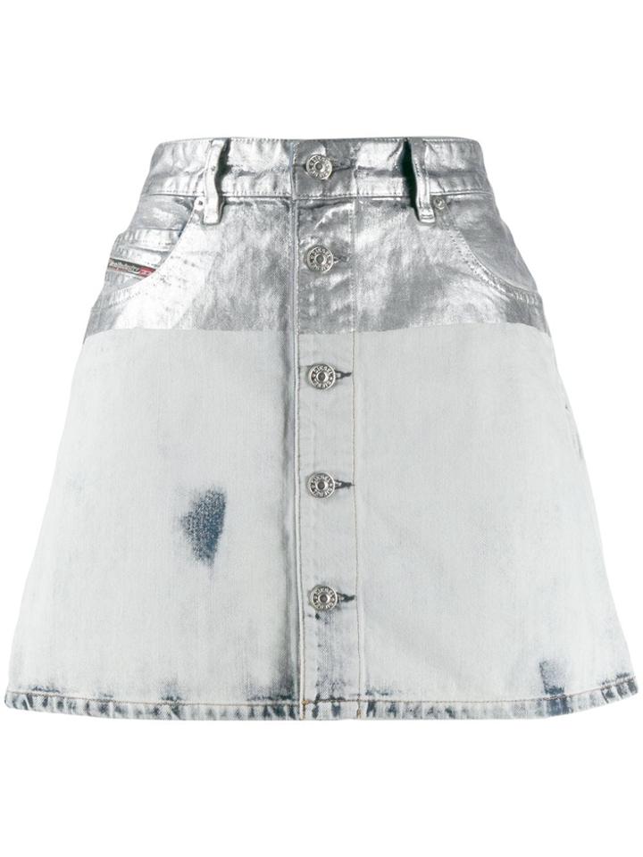 Diesel Metallic Coated Denim Skirt - Grey