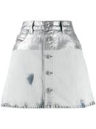 Diesel Metallic Coated Denim Skirt - Grey