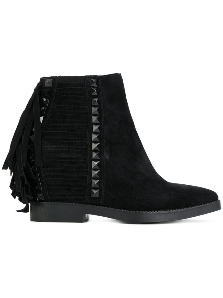 Ash Fringed Trim Boots - Black