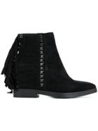 Ash Fringed Trim Boots - Black