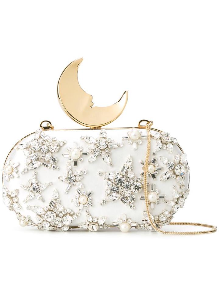 Benedetta Bruzziches Smiling Moon Clutch, Women's, White, Silk/glass/plastic