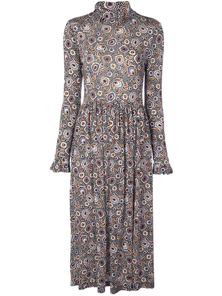 Stine Goya Funnel Neck Posey Dots Print Dress - Black