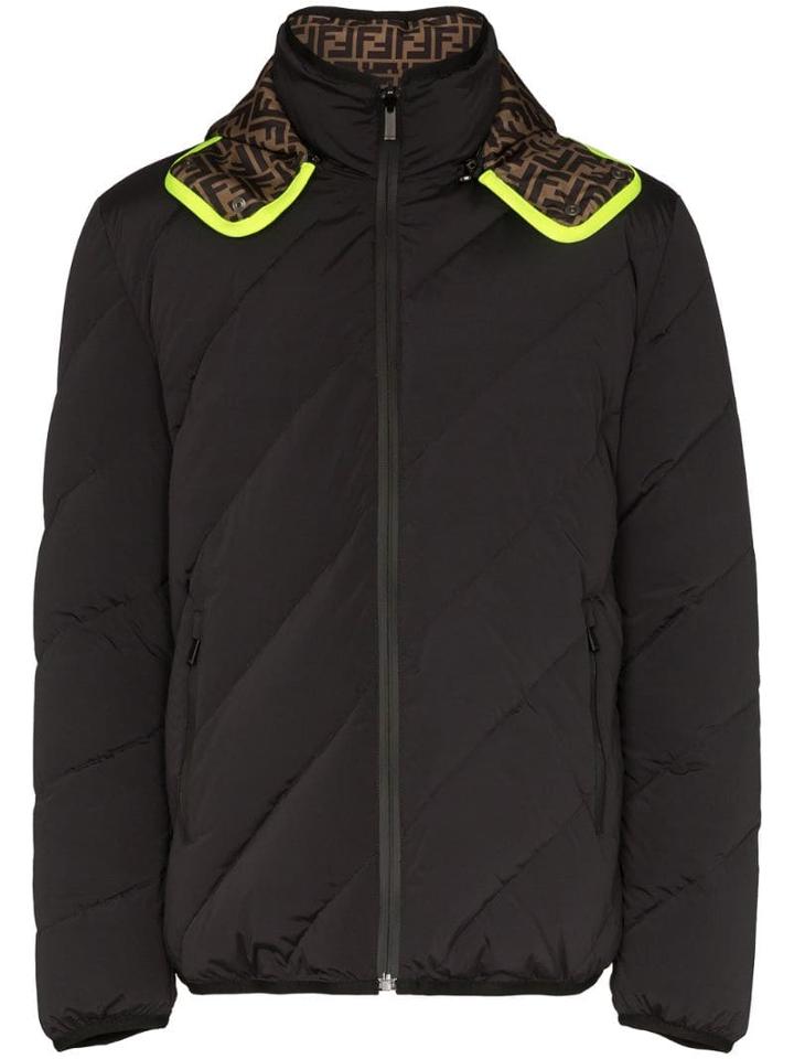 Fendi Reversible Logo Print Puffer Jacket - Black