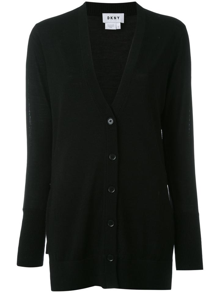 Dkny Long Cardigan, Women's, Size: Medium, Black, Wool/nylon/spandex/elastane/merino
