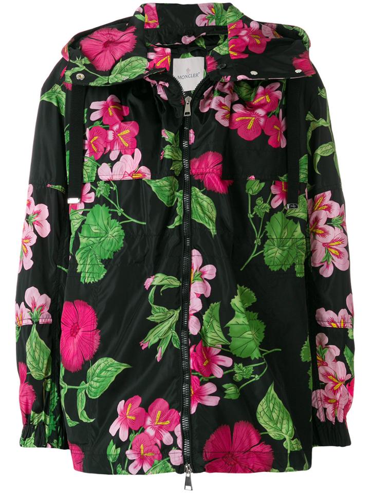 Moncler Floral Print Hooded Jacket - Black