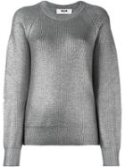 Msgm Metallic (grey) Ribbed Pullover, Women's, Size: Medium, Virgin Wool