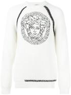 Versace Embroidered Medusa Sweater, Men's, Size: 50, White, Wool