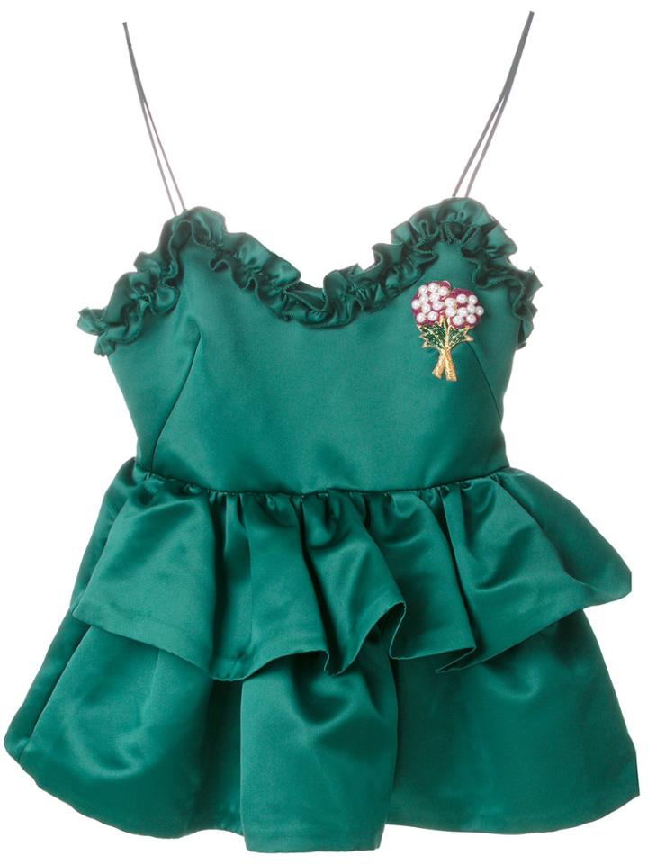 Vivetta Ruffled Embellished Top - Green
