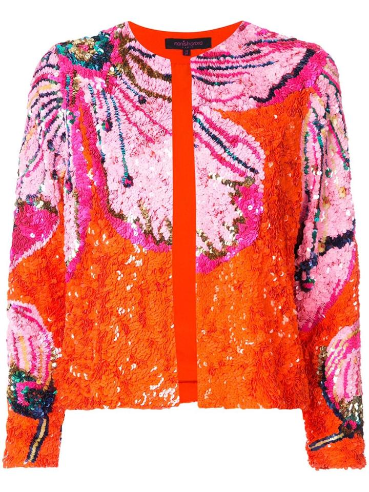 Manish Arora Floral Pattern Sequin Jacket - Orange