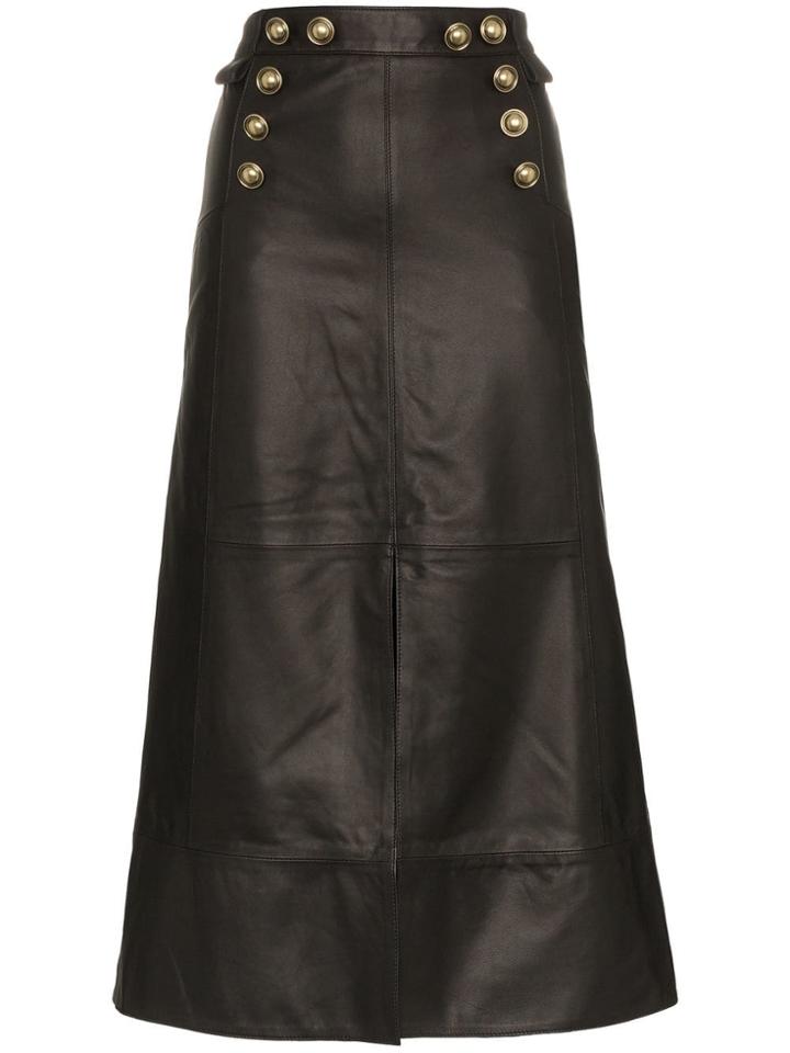 Skiim Farrah Button Detail Leather Skirt - Black