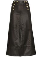 Skiim Farrah Button Detail Leather Skirt - Black