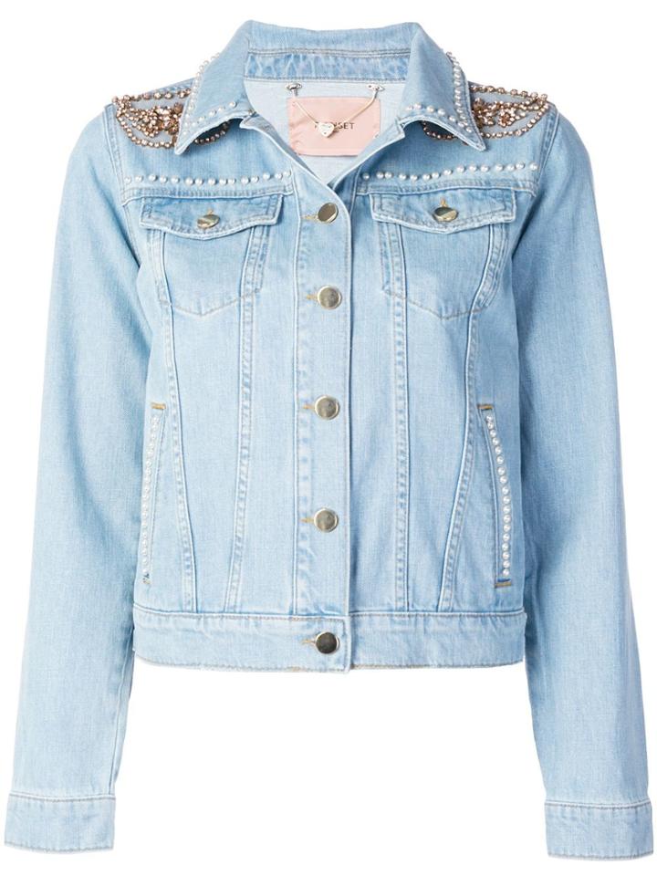 Twin-set Embellished Shoulders Denim Jacket - Blue