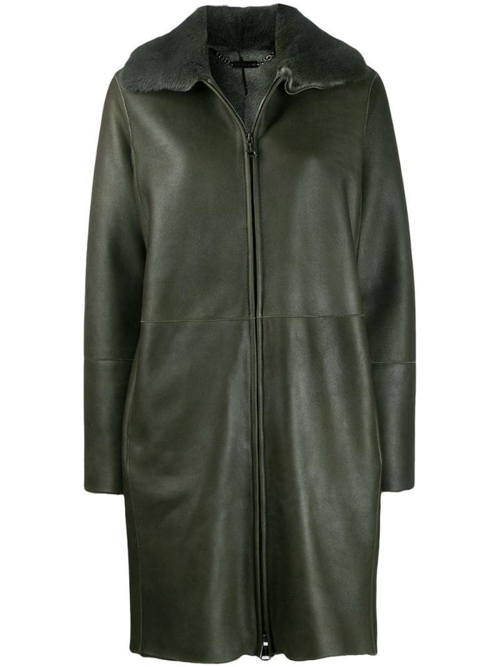 Manzoni 24 Mink Fur Collar Coat - Green