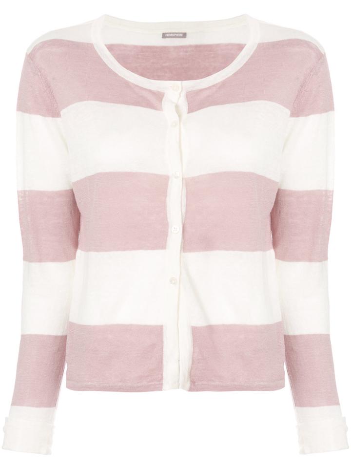 Hemisphere Striped Button Cardigan - White